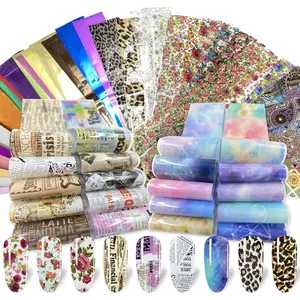 100 Sheets Nail Foil Transfer Sticker Kit, Art Decals Tips Starry Sky Laser Flower Leopard Print DIY Decorations Supplies Design