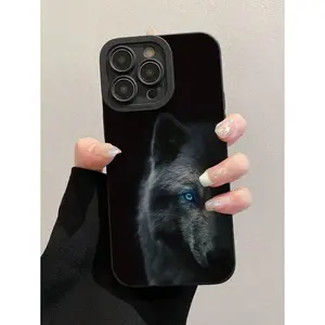 Blue Eyes Wolf Painted Mobile Phone Case Cover With Simple Black Design And Reinforced Anti-Shock Protection, Suitable For IPhone17/IPhone17 Air/IPhone17 Pro/IPhone17 Pro Max/16 Pro Max/15 Pro Max/14 Pro Max/13 Pro Max/12 Pro Max