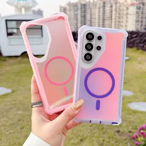 OREKROY Luxury Laser Magnetic Case for Samsung Galaxy S26 Ultra Plus / S25 / S24 / S23 – Strong MagSafe Magnetic Charging, Shockproof Rugged Bumper, Military Drop Protection, Anti-Scratch Iridescent Gradient Phone Cover