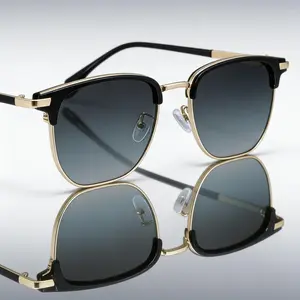 2026 Men's Retro Half Frame Browline Sunglasses, Vintage Ins Style Outdoor Shades, UV Protection Fashion Sun Glasses for Daily Casual & Outdoor Wear