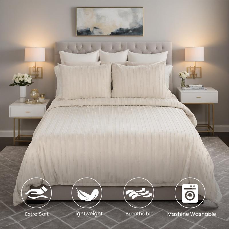 Beige Bohemian Jacquard Bedding Set, Wrinkle-Resistant & Machine Washable - Warm Breathable Comfort for Kids & Adults, Queen Duvet Cover, Ultimate Christmas Gift