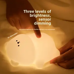Bear Silicone Lamp Bedroom USB Charging Timer Three-Level Brightness Tap Lamp Lying Flat Bear LED Night for Bedroom Desktop Living Room Astronaut Galaxy Star Projector usb pluggable night