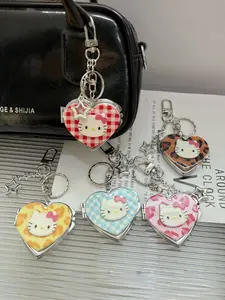 Cute Cartoon Kt Leopard Print Cat Heart Keychain Mirror, Portable Bag Charm, Adorable Accessory for Daily Use, Perfect Gift Idea