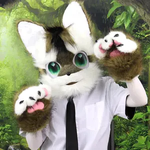 Animal Dog Head Mask Faux Fur Furry Plush Fursuit Headgear Carnival Party Costume Cosplay Accessories