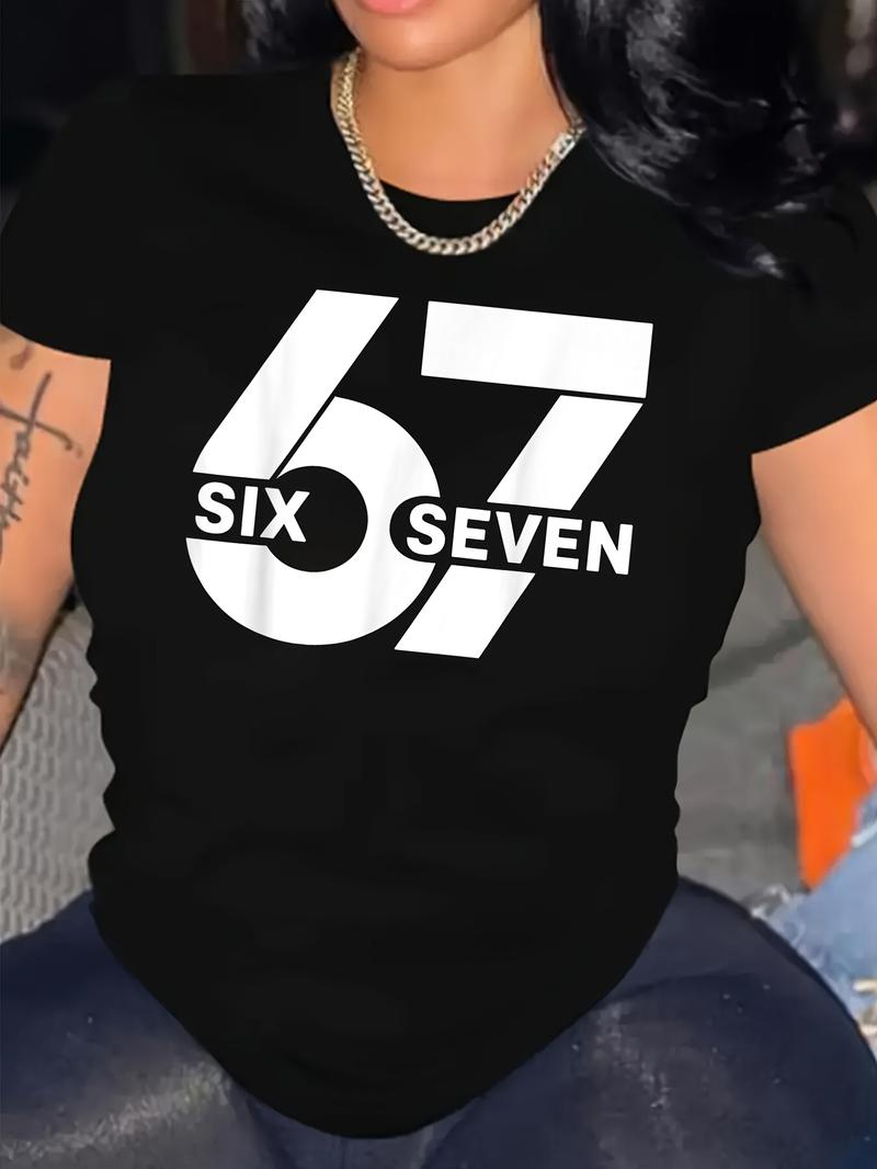 Women's Oversized 67 Six Seven Number T-Shirt - Black Retro Street ...