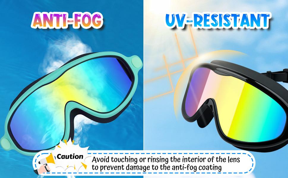 2 Pack Swimming Goggles for Adults & Kids, Full-Cover Anti-Fog UV Protection No-Leak Wide View Swim Goggles for Men Women Boys Girls