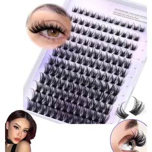 10-18MM Wispy Lash Clusters, Soft Comfortable Individual Eyelash Extensions with Thin Band, Natural Fluffy DIY Cluster Lashes for At Home Lash Extension