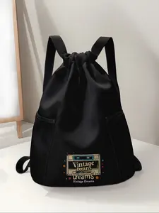 Radio Print Drawstring Backpack, Large Capacity Durable Fitness Bag, Adjustable Straps, Sports Beach Bag, Unisex Travel Hiking Camping Essential
