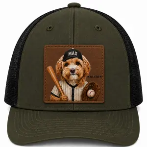 Personalized Dog Baseball Trucker Hat,Gift For Dad,Baseball Dad,Father's Day 2026 Custom Pet Portrait Leather Patch Cap Gift for Dog Dad & Dog Mom