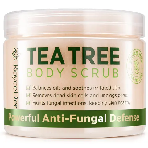 Roycederm Tea Tree Body Scrub - 12oz Natural Anti-Fungal Full-Body Exfoliating Cleanser, Extra Strength Pre-Wash, Dead Sea Salt & Oil Formula, Foot Dead Skin Remover, Oil Control & Skin Repair Single Item