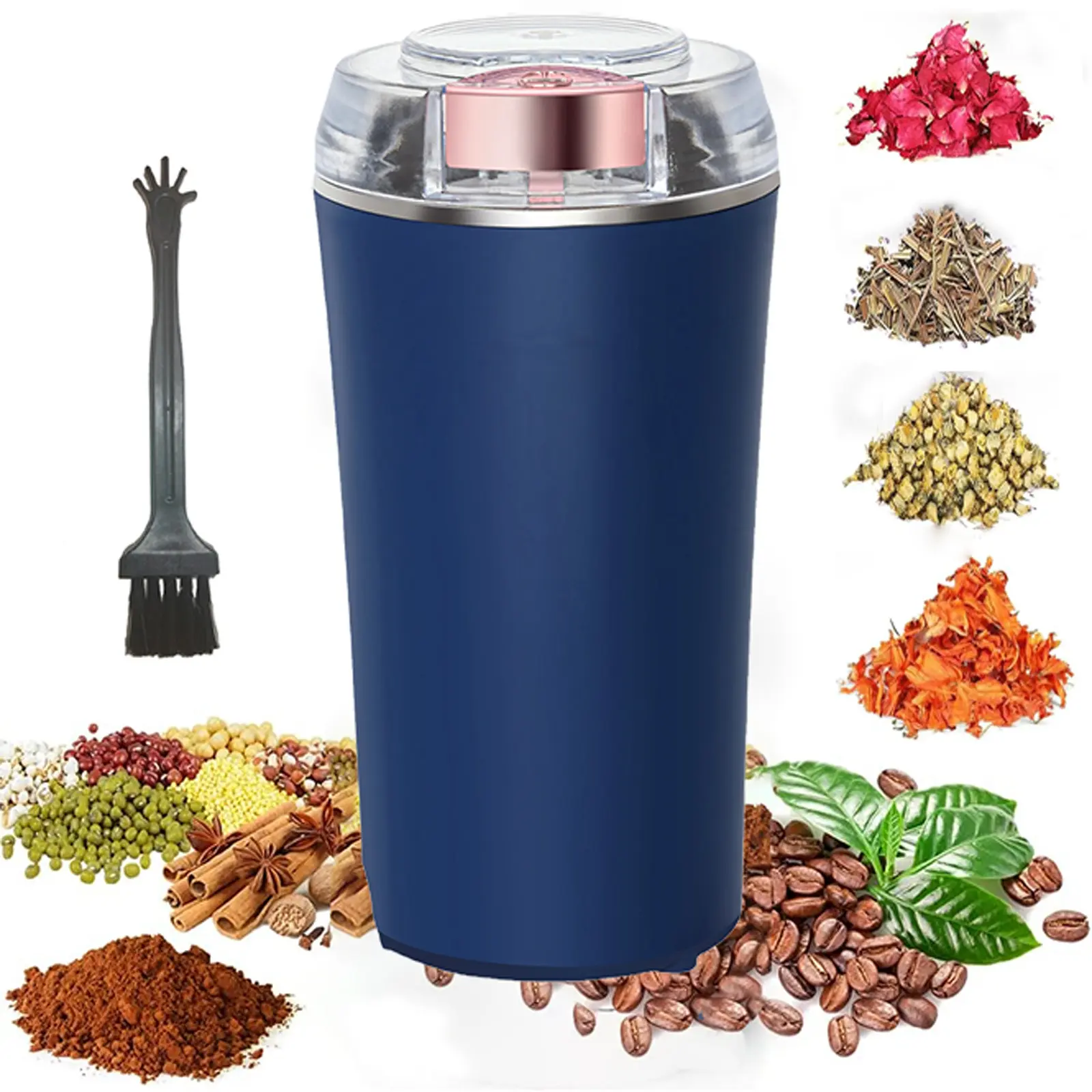 200W High-Power Electric Coffee Bean Grinder - Versatile Food Processor for Espresso, Spices & Nuts - Ultra-Fine Milling, One Touch Control, Includes Cleaning Brush - American Standard 110V Plug