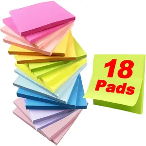 Sticky Notes, 18 Pads, 3 x 3 inches, Multi-Color, Self-Stick Pads, 56 Sheets/Pad, School Supplies and Office Products(Bright Colors)