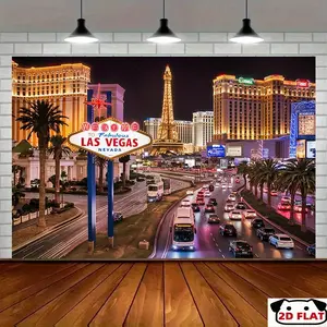 2D Flat Banner 1pc, Party Banner, Featuring Las Vegas Night Theme, Suitable forAnd Photo Props. , It Can Be Used Home, Room, , As Well AsBackgrounds Supplies, Event Backdrops, Or Gifts, Party Decor, Event Banner, Home Decor