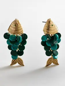 Ripple Effect Fish Earrings - Gold/Malachite