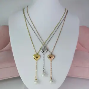 Heart Necklace with Pearl - Elegant Gold, Silver, and Rose Gold Chains Featuring Heart Charms and Pearl Accents !SOLD INDIVIDUALLY!