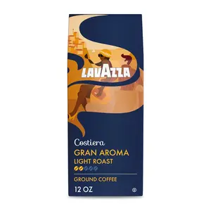 (A)Lavazza Costiera Gran Aroma Ground Coffee 12oz Bag, Light Roast, Smooth and Aromatic Taste, Intensity 2/5, 100% Arabica, Ideal for Drip Brewers, (Pack of 1) - Package May Vary