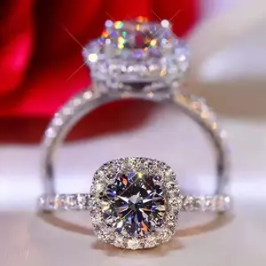 Synthetic Moissanite Square Cut Ring For Women, Sparkly 5A Full Pave Eternity Band, Twist Stackable Solitaire Engagement Promise Ring, Minimalist Daily Gift