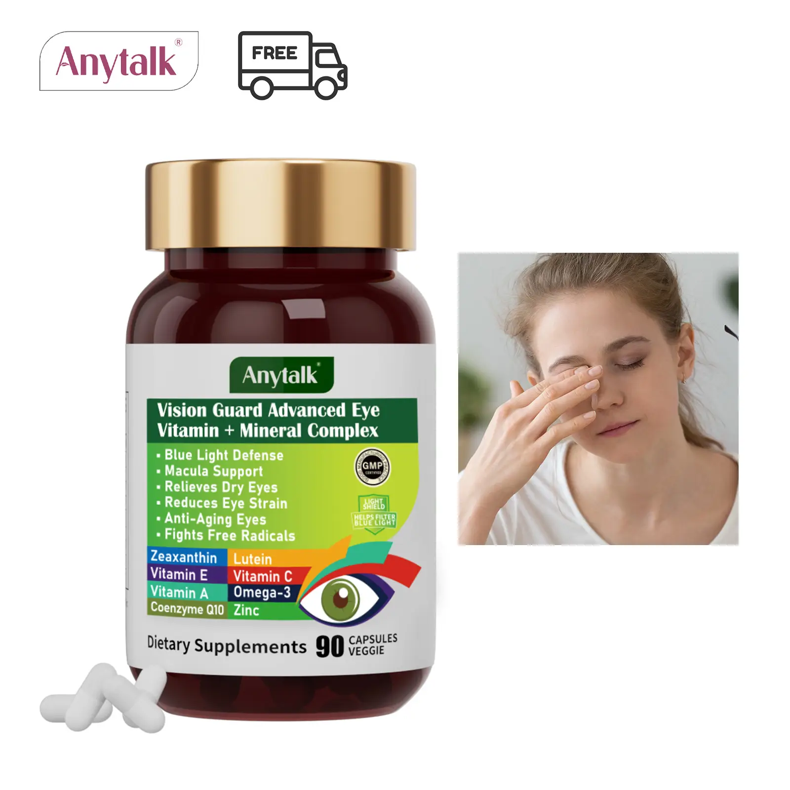 [7-Day Vision Relief]Anytalk Eye Vitamin Supplement Protect Eyes Contains Animal Ketone Zeaxanthin and Lutein 90 Vitamin Capsules B Mineral Healthcare