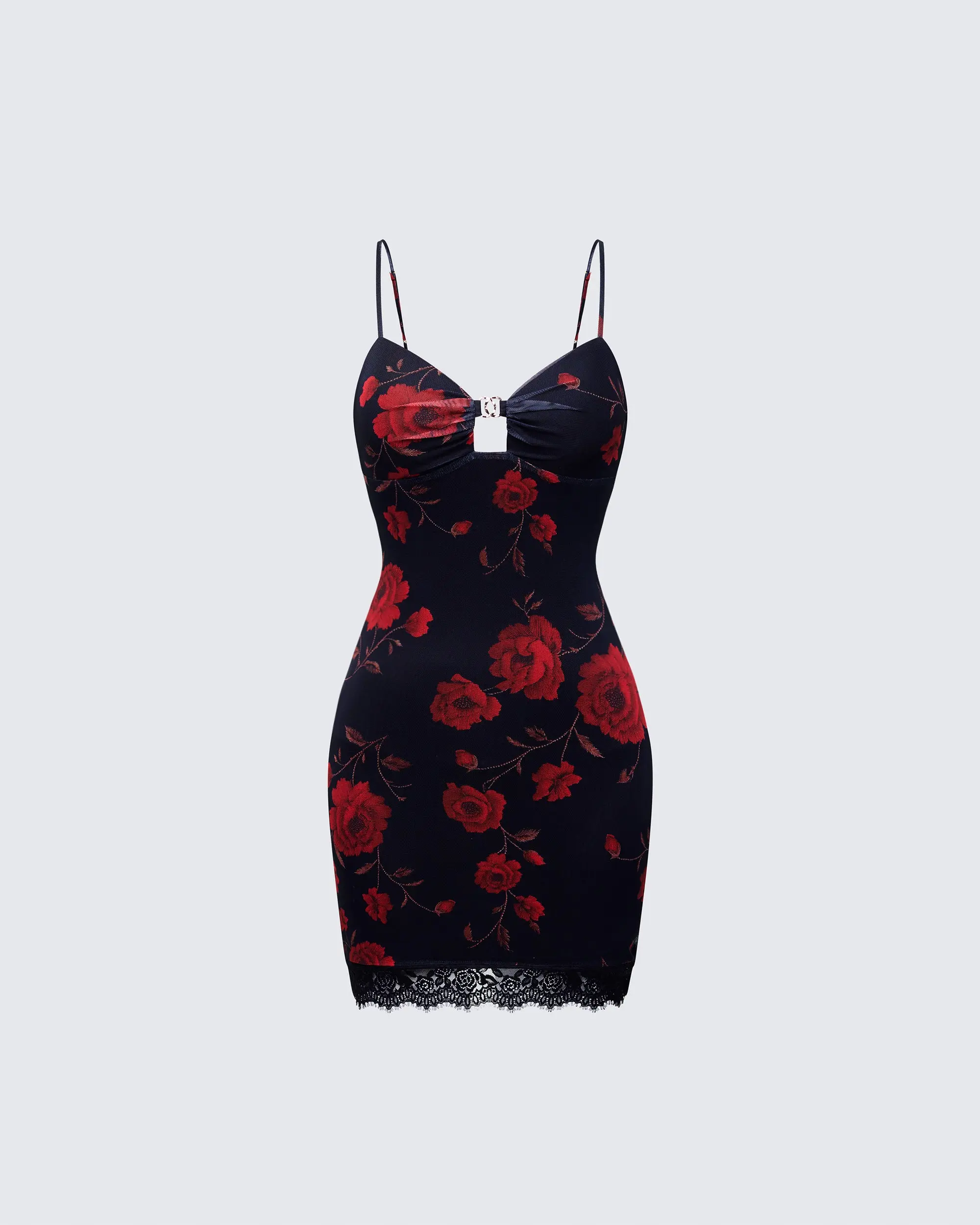 Lady's Thin Spaghetti-Strap Bodycon Multi-Printed Mesh Mini Dress, Crystal Roses Detail, Spandex Fabric for Formal Occasions