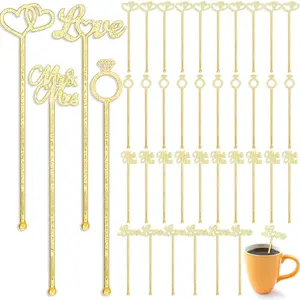 50 count Wedding Drinks Stirrers Plastic Wedding  Stirrers 7.5 Inch  Glitter Swizzle Sticks  Cupcake Toppers for Appetizers Beverage Coffee Festival Party Favor