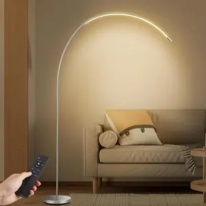 MERXENG Modern LED Arc Floor Lamp - 3 Color Temperatures, Stepless Dimming, Sleek Metal Design, Ideal for Living Room, Bedroom, Office - White/Lead Gray, Lamps for Living Room