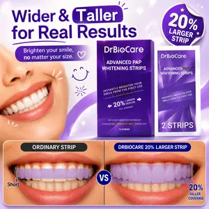 【20% Larger】DrBioCare Oral Teeth Whitening Strips -  Full Coverage, Advanced PAP, Fresh Mint, Easy Rinse, Non-Sensitive Kit