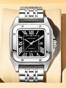 men's minimalist square dial mechanical watch, fashion watch for party, daily clothing decor, trendy all-match & exquisite watch for birthday gift with box