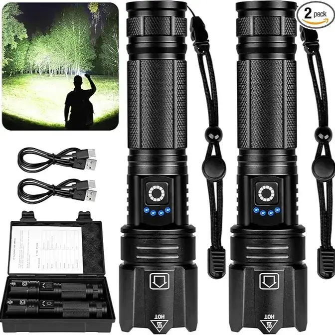 2PACKS Camping Light Flashlights Ultra-Bright Flashlights 5 Modes With COB Light Tactical Accessories，Portable Camping Gear for Hiking & Emergency Use， High Power Flashlights, LED Flashlight Rechargeable,For Outdoor Emergency ， Work Accessories