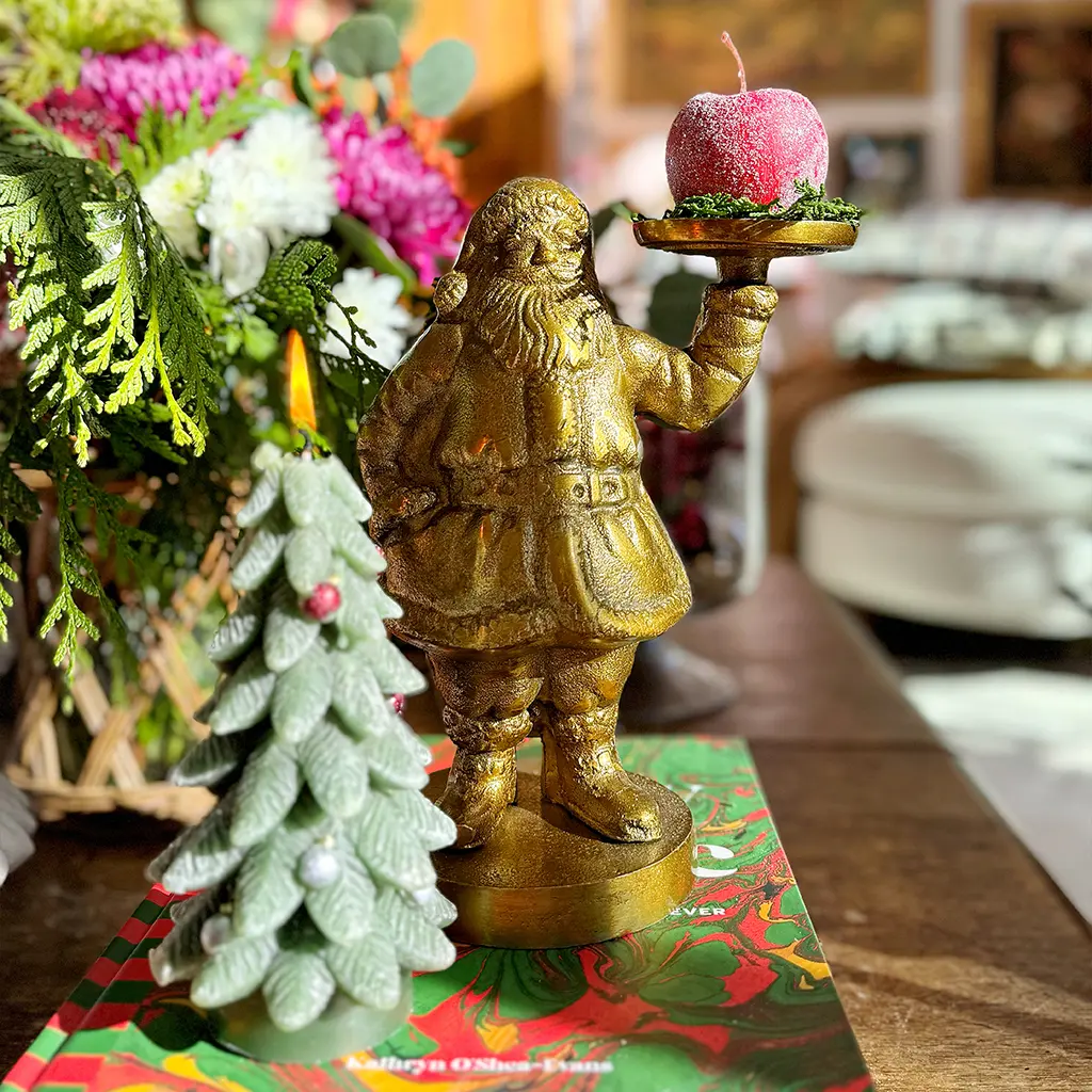 Antique Gold Santa Claus Candle Holder