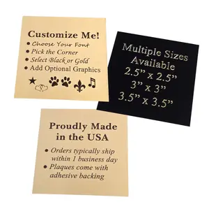 Custom Engraved Brass Plate - 2.5x2.5, 3x3, 3.5x3.5 Gold Brass & Black Brass Options Square Rounded Notched Adhesive Backing or Screw Holes Personalizable Text Font Graphics
