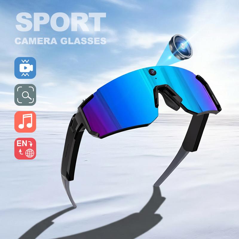 Smart Sports Glasses with 8MP Camera, 2K Photo/1200P Video Recording Wearable Glasses, IP54 Waterproof Multifunctional Wireless Audio Bluetooth Glasses with Headphone, Outdoor Sports Polarized Sunglasses with AI Voice Assistant, UV Protection Eyeglass