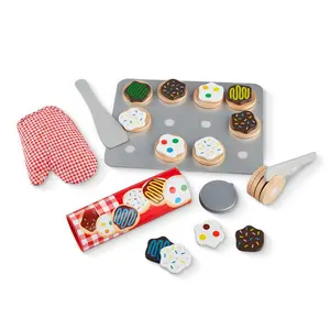 Slice and Bake Cookies Wooden Play Food Set with Toppings Pretend Cookies and Baking Sheet, Wooden Play Food Set, Toy Baking for Kids Ages 3+