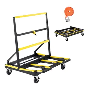 Fathersdaygift ST01 Folding Utility Cart (Folding Trolley), 1800lbs Max Load Steel Frame Drywall Dolly with 4 Swivel Casters, Expandable Deck, Foldable Telescopic Handle, Tie-Down Strap for Plywood, Plasterboard Panelsdealsforyoudays