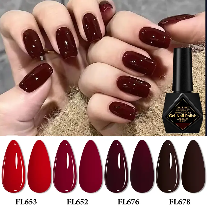 FourLily Angora Red Nail Polish Gel Set, Gel Nail Polish Sets, 4Counts/Set, Long-Lasting UV Light Gel Soak Off Gel Nail Polish, Gel Nail Art, Easy Application, Perfect for Manicures & Pedicures, Salon-Quality Formula