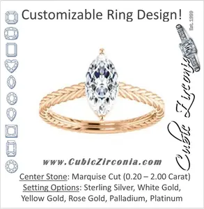 Cubic Zirconia Engagement Ring- The Florence (Customizable Cathedral-set Marquise Cut Solitaire with Vintage Braided Metal Band)