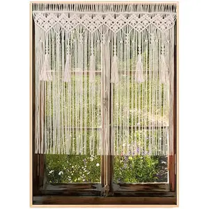 kiido Macrame Wall Hanging, Handmade Bohemian Tapestry, Wall Decor, Doorway Curtain, Tassel Fringe-Window Treatment