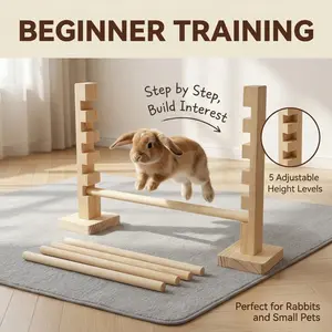 Rabbit Agility Training Rack, Small Pet Toy, 5 Height Adjustable Levels, Wood Texture, Tool-Free Assembly, Pet Exercise Equipment