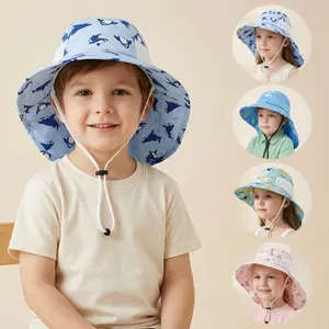 Kids Sun Bucket Hat with Neck Flap – UV Protection Breathable Outdoor Hat