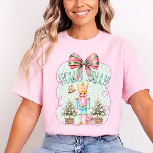 Holly Jolly Nutcracker Bow Gildan T Shirt Christmas Tee Holiday Graphic Shirt Festive Womenswear Top