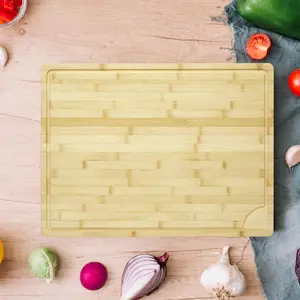 24" x 18" Extra Large Bamboo Cutting Board Reversible Butcher Block with Deep Juice Groove and Curved Handle Heavy Duty Chopping Board for Meat Vegetables Cheese BBQ and Kitchen Food Prep