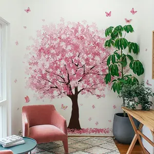 A set (30*90cm*2 pieces) of pink big tree wall stickers for bedroom, living room, bathroom background wall. Wall sticker for beautification and decoration, Wall Decal, Decorative wall sticker. M12071-YX