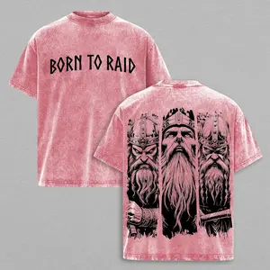 Born To Raid Viking T-Shirt Wash Norse Warrior Graphic Tee Nordic Mythology Vintage Streetwear Shirt Men
