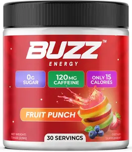 Sugar Free Energy Drink Powder Mix with 18 Vitamins and Minerals Original Fruit Punch Flavor Pre Workout Supplement for Focus and Endurance No Jitters and No Crash Gluten Free with No Artificial Dyes 30 Count Stick Packets