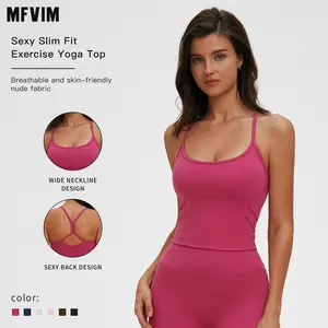 MFVIM Women's Solid Color Sports Tank Top Deep V-Neckline Sexy Back Design Breathable Comfy Sleeveless Workout Top for Yoga Gym Running
