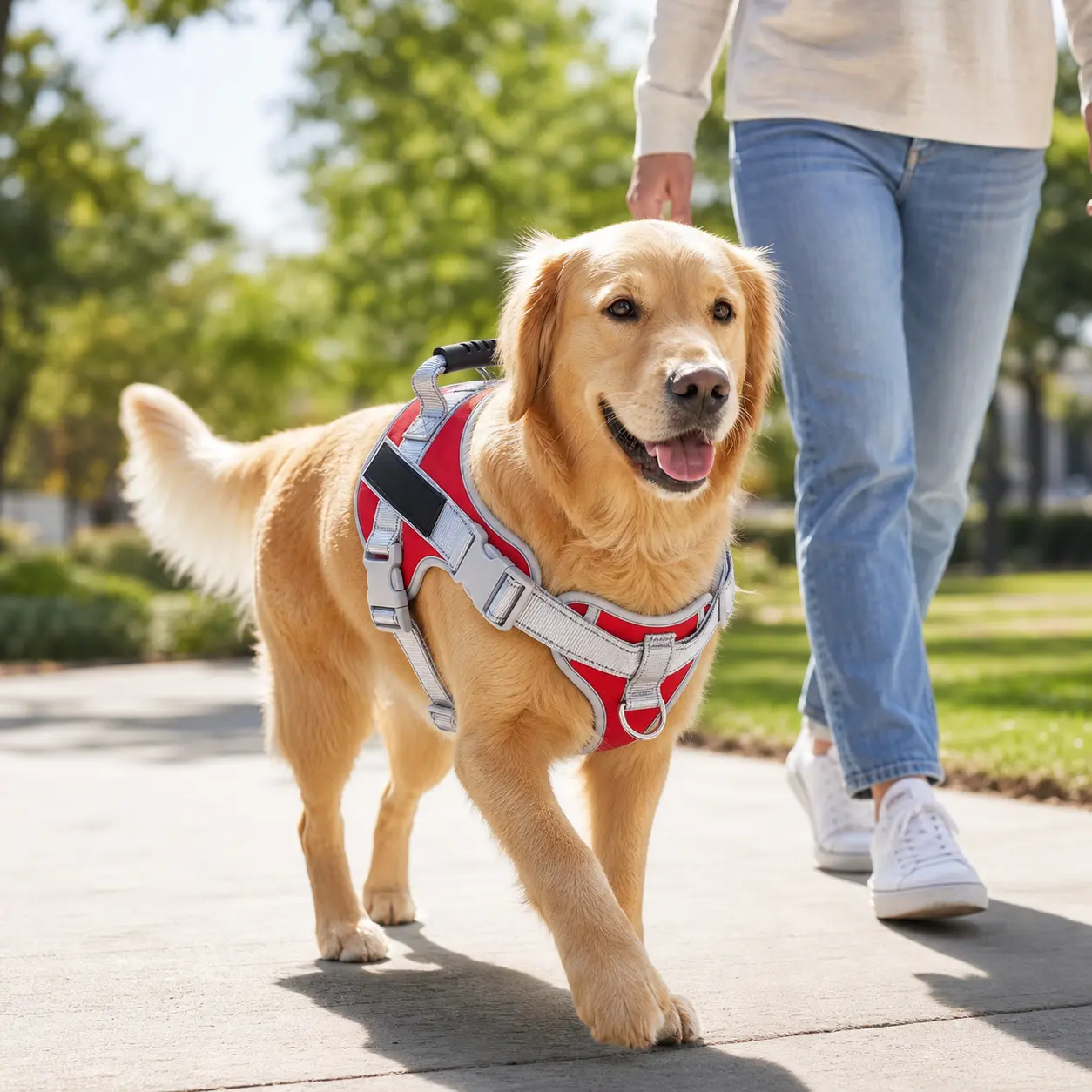 Sohochic Reflective No-Pull Dog Harness with Handle, Adjustable Soft Padded Vest with Front & Back Leash Clips for Walking, Training and Hiking, Red, S–L sohochic