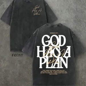 Trendy Vintage Washed Christian T-Shirt - God Has A Plan (Jeremiah 29:11) Oversized Front & Back Graphic Tee | Faith-Based Apparel Perfect for Spring & St. Patrick's Day