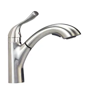 Single-Handle Kitchen Pull Out Sprayer Faucet, Arched, Satin Nickel kitchen faucet
