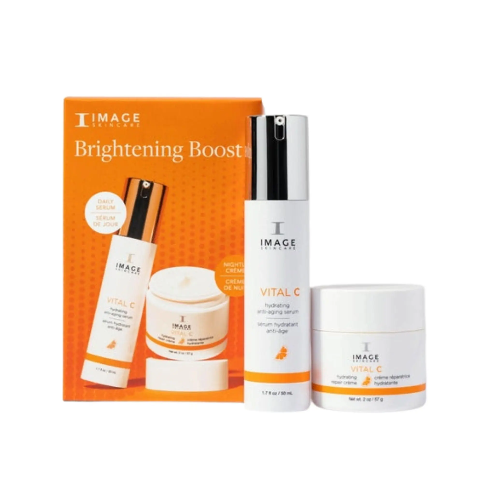 IMAGE SKINCARE VITAL C Brightening Boost System | Limited Edition 2-Piece Multi-Pack for Hydration | Liquid Serum & Moisturizer with Hyaluronic Acid for Dry, Sensitive Skin, Vitamin C, Anti-Aging, 1.7 Oz, 35% Savings, All Skin Types, Daily Care