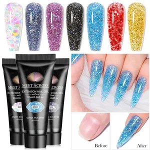 20ML Glitter Poly Nail Extension Gel in 7 Colors, Quick Building Nail Extensions Gel for Art Salon & Home Use, Perfect Nail Builder Tool, Glittering Fake Nails, Nail Art Design