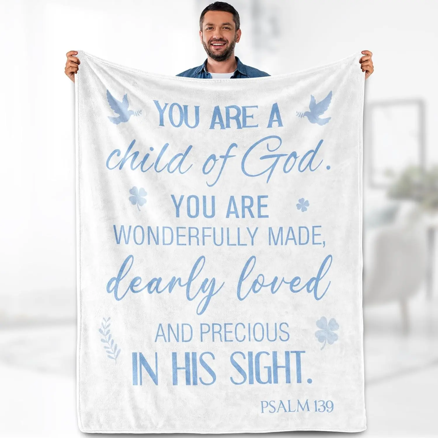 Soft Fleece Baptism Blanket - Lightweight Cozy Slogan Print Throw (50"x60") for Girls, Christian Religious Inspirational Christening Birthday Christmas Gift, Lightweight Cozy Blanket, Slogan Print Blanket